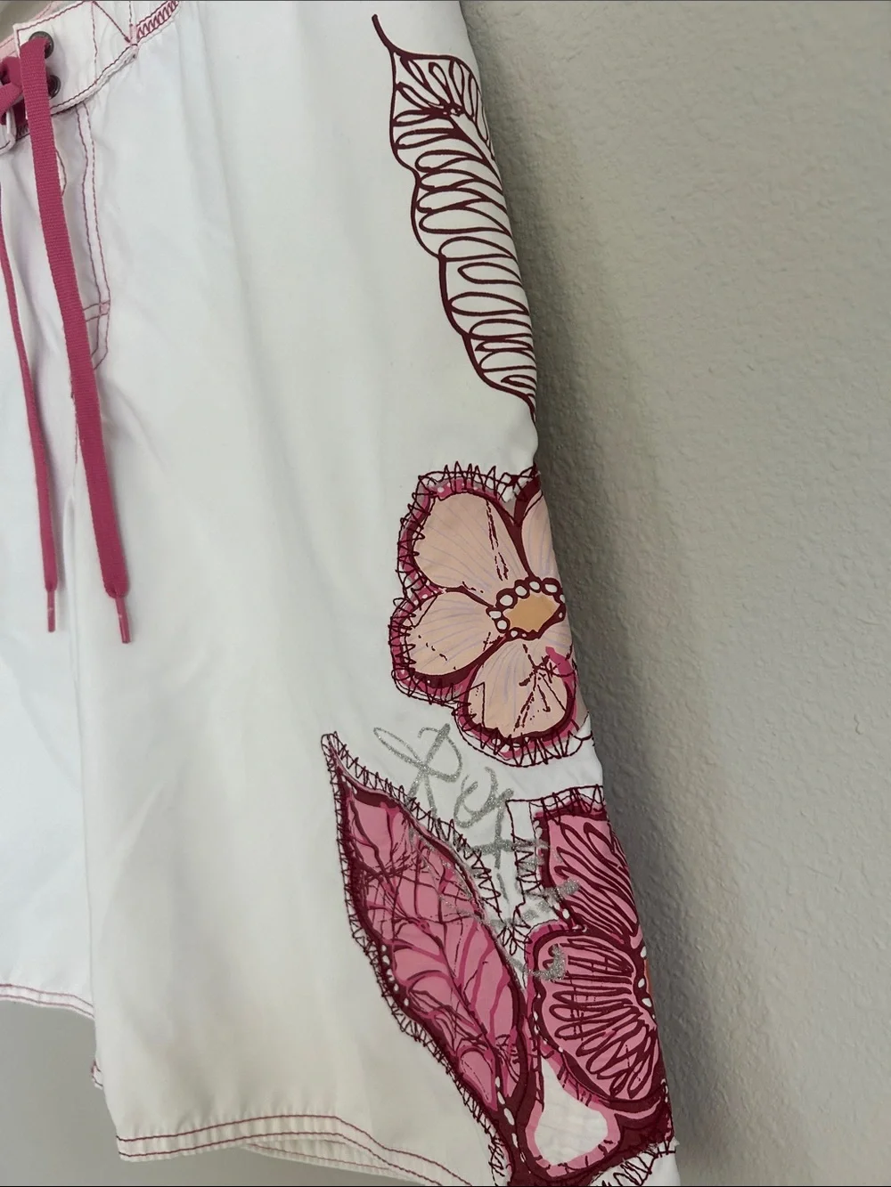 Insane Y2K Roxy White & Pink Unisex Board Shorts With Flowers